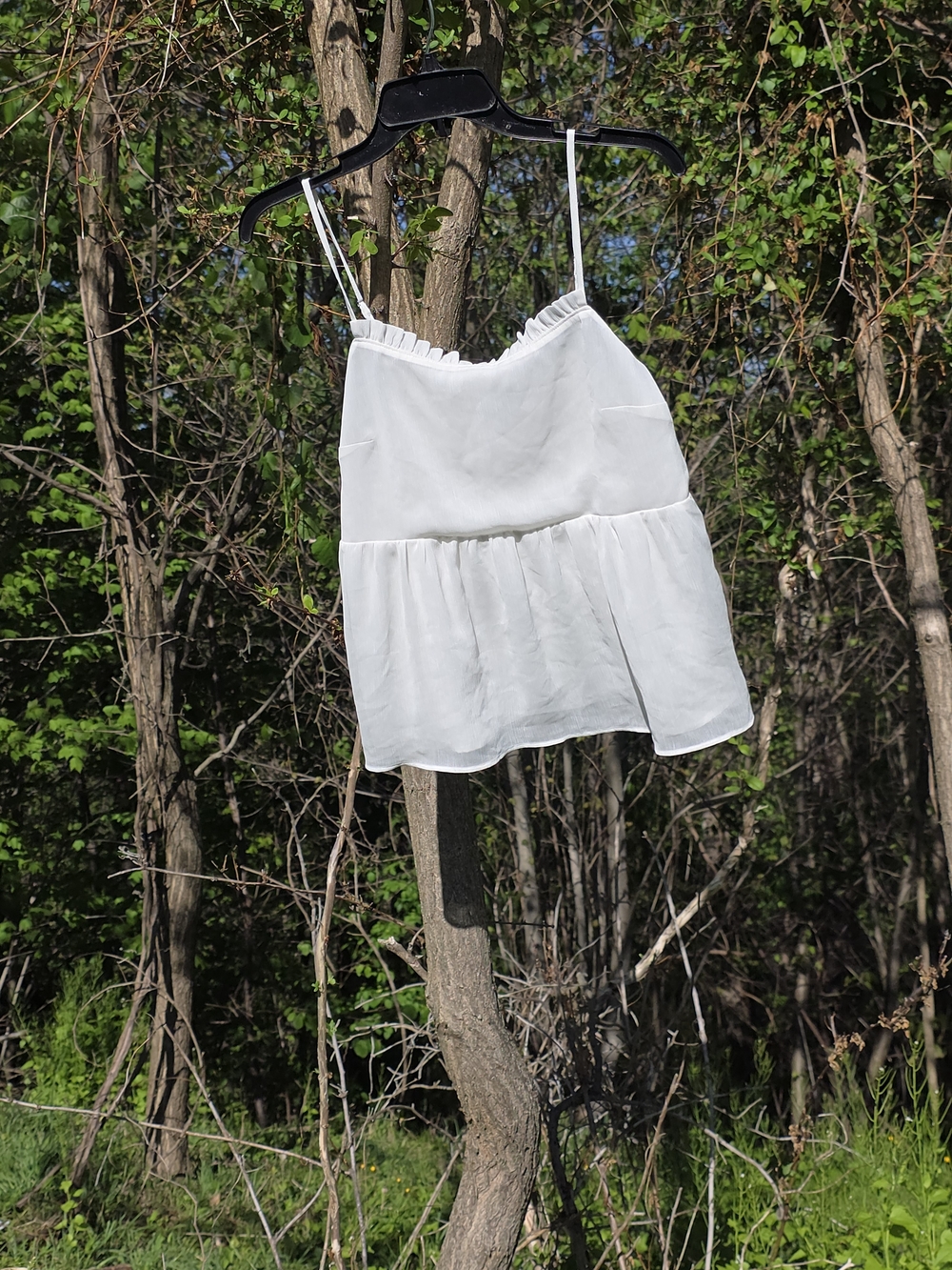 Banana Republic White Ruffled Spaghetti Strap Peplum Top